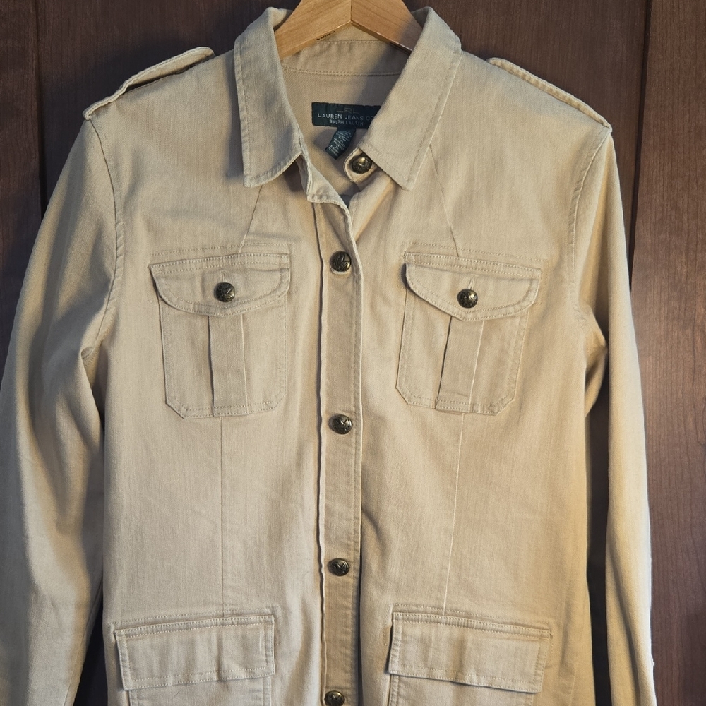 Ralph Lauren Jean Co. Size  XL Cotton Twill Tan Utility Jacket Metal Buttons